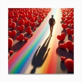 Man Walking Through A Rainbow Of Hearts Canvas Print
