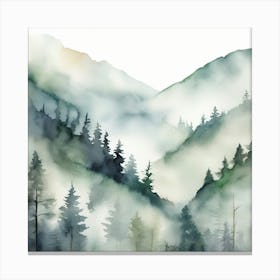 Appalachian Mountains of Misty Pines Watercolor Print of Evergreen Forest..361 Canvas Print