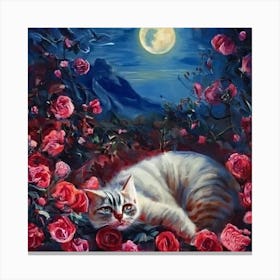 Cat In Roses Canvas Print