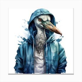 Watercolour Cartoon Crane In A Hoodie Canvas Print