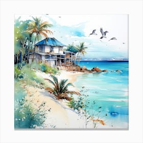House On A Turquoise Beach Canvas Print