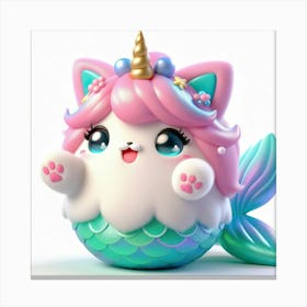 Fluffy 3D image of mermaid caticorn 19 Canvas Print