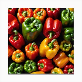 Colorful Peppers On Black Background 7 Canvas Print