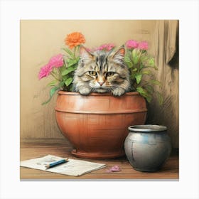 Cat In A Pot 7 Canvas Print