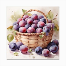 A basket of plums Canvas Print