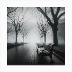 Park Bench In The Fog Canvas Print