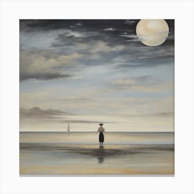 Full Moon On The Beach Canvas Print