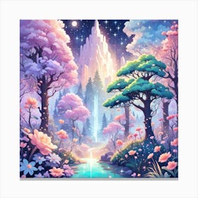 A Fantasy Forest With Twinkling Stars In Pastel Tone Square Composition 355 Canvas Print