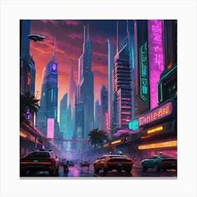 Futuristic Cityscape With Towering Skyscrapers Canvas Print