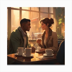 Couple In A Coffee Shop Canvas Print