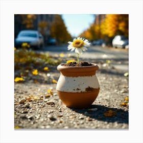 A Micro Tiny Clay Pot Full Of Dirt With A Beautifu (1) Canvas Print