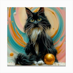 Black Cat With Gold Ball 2 Canvas Print