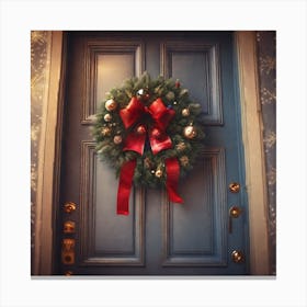 Christmas Wreath On A Door Canvas Print