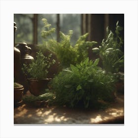 Herbs On The Table Canvas Print