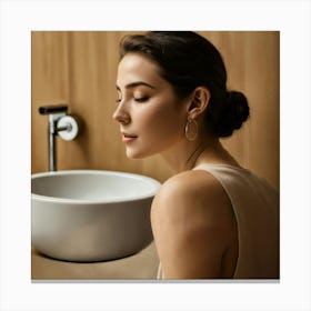 Woman Looking At A Sink 1 Canvas Print