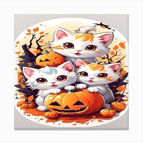 Three Kittens With Pumpkins Canvas Print