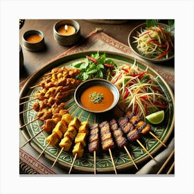 A Beautifully Plated Asean Satay Platter Featuring Canvas Print