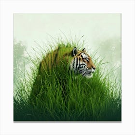 Tiger In Grass 3 Canvas Print