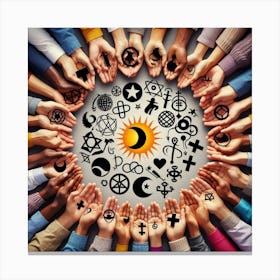 Many Hands With Religious Symbols Canvas Print