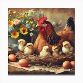 Mother hen with chicks Canvas Print