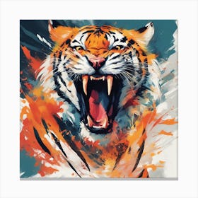 An Abstract Representation Of A Roaring Tiger, Formed With Bold Brush Strokes And Vibrant Colors Canvas Print