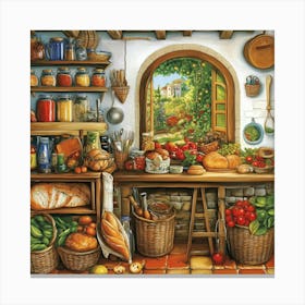 Kitchen In The Countryside Art Canvas Print