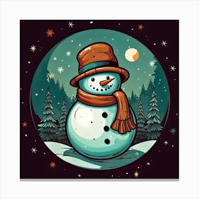 Snowman In The Forest Canvas Print