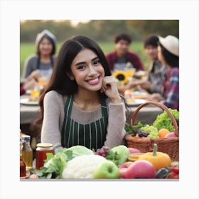 Asian Woman Having A Picnic Canvas Print