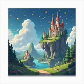 Whimsical Fantasy Scene With Floating Castles And Stars 1 Canvas Print