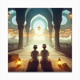 Muslim Boys Praying In The Mosqueلمشاعر الروحانية في رمضان Canvas Print