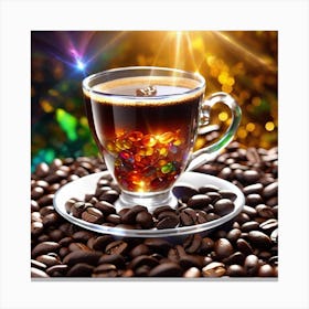 Coffee Cup On Coffee Beans Canvas Print
