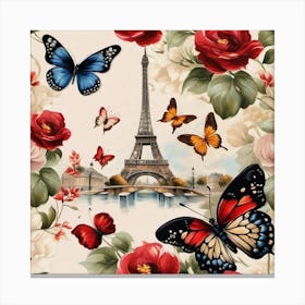 Paris Roses And Butterflies 15 Canvas Print