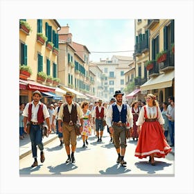 Vibrant Watercolor Of An Italian Festival, With Lively Parades And Traditional Costumes 1 Canvas Print