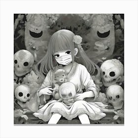 Girl With Mask And Skulls Canvas Print