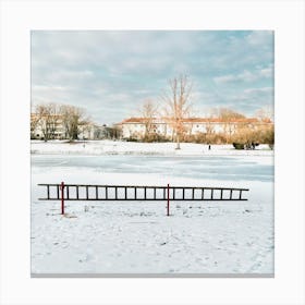 Frozen lake in the snow-covered park Canvas Print
