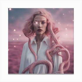 Pink Starry Sky Octopus Light Flair Canvas Print