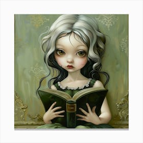 Little Girl Reading A Book Canvas Print