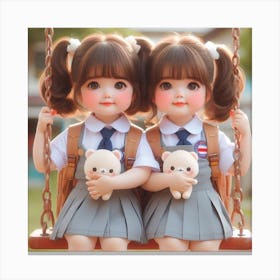 Two School Girls On A Swing Canvas Print