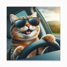 Cat Driving A Car Canvas Print