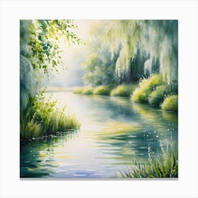 An Impressionist Style Watercolor Oil Painting Of A Tranquil Pond 6 Canvas Print