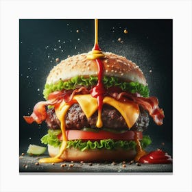 Burger With Splashing Sauce Canvas Print