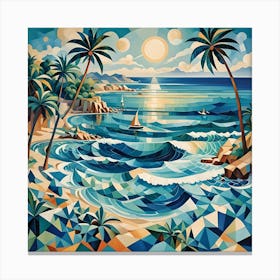 Beach Scene Cubism 2 Of 3 Canvas Print