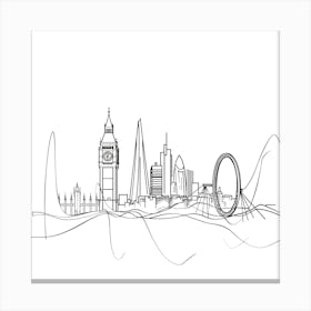 London Skyline, minimalist, line art, black and white. Canvas Print