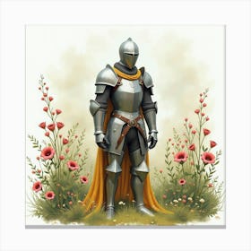 Charming Knight With Watercolor Ethereal Garden 1 Canvas Print