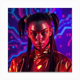 Cyborg Beauty Vivid Neon Illustration Canvas Print