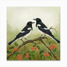 Magpies On A Branch 1 Canvas Print