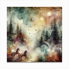 Horses In The Forest Canvas Print