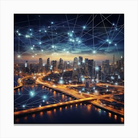 Cityscape With Network Connections Canvas Print
