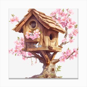 Birdhouse With Cherry Blossoms Canvas Print