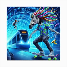 Zebra Skateboarding 1 Canvas Print